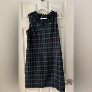 Talbots Split Neck Tartan Plaid Sleeveless Shift Dress  Ruffle neck size 10